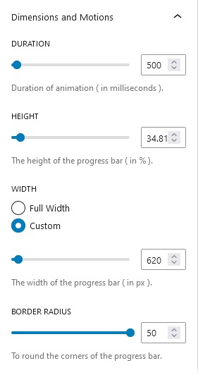 Progress Bar Dimensions and Motions 