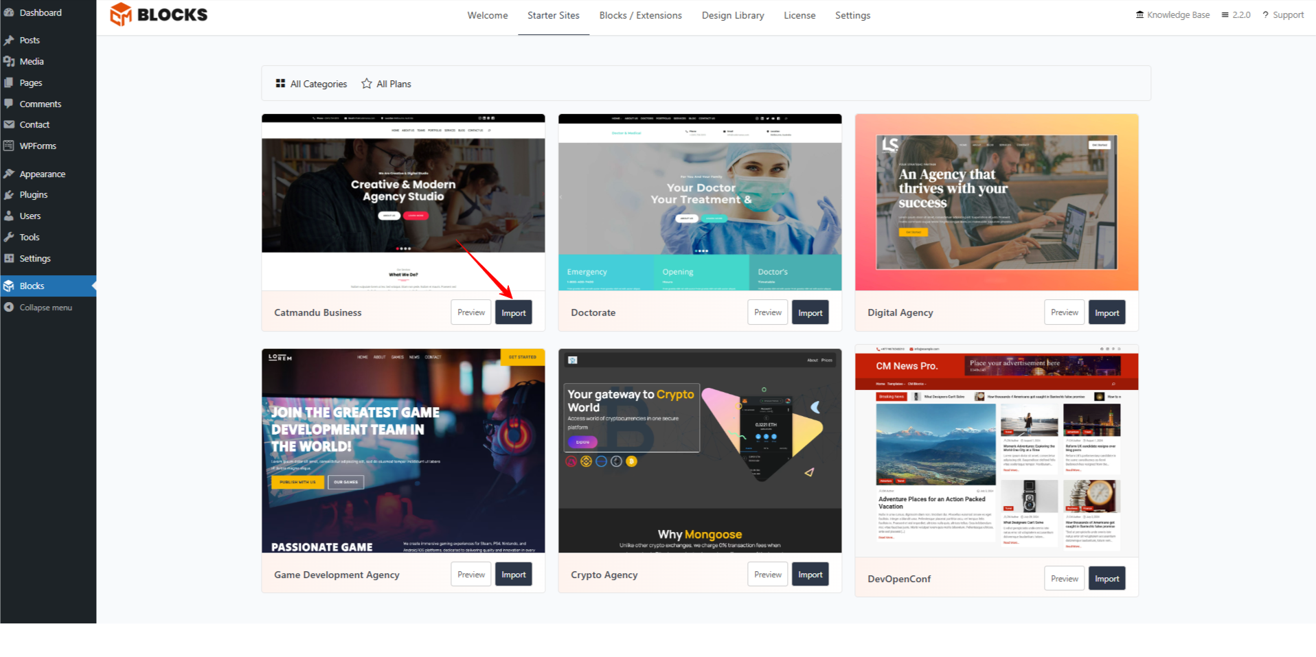 Starter Sites Import